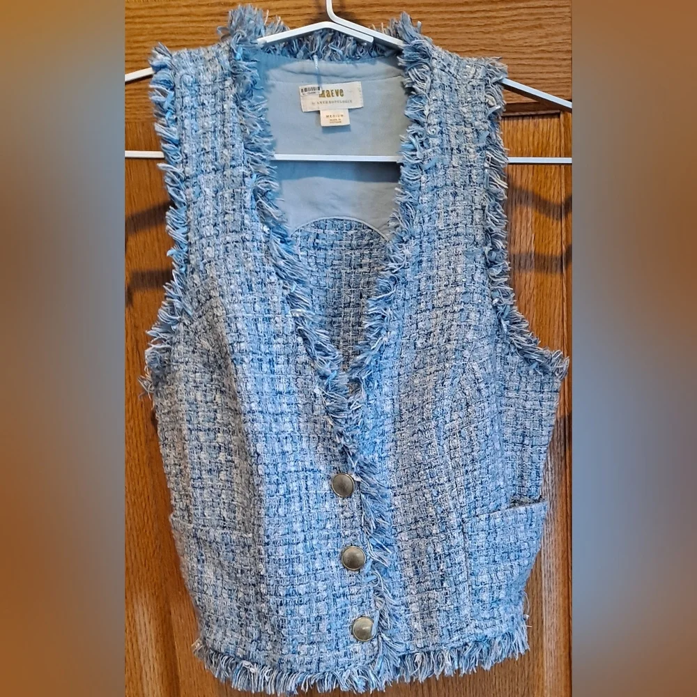Anthropologie Maeve Blue Tweed Shell Vest - Picture 5 of 8